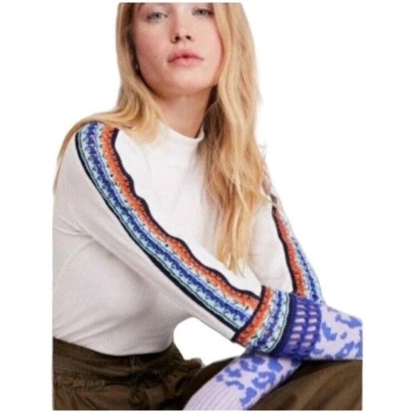 Free People Switch It Up Thermal Top Shirt Womens Crochet Cuff Mock Neck S - Picture 7 of 7